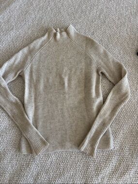 Vince cream/grey heather Ribbed Mock Neck cashmere sweater XS